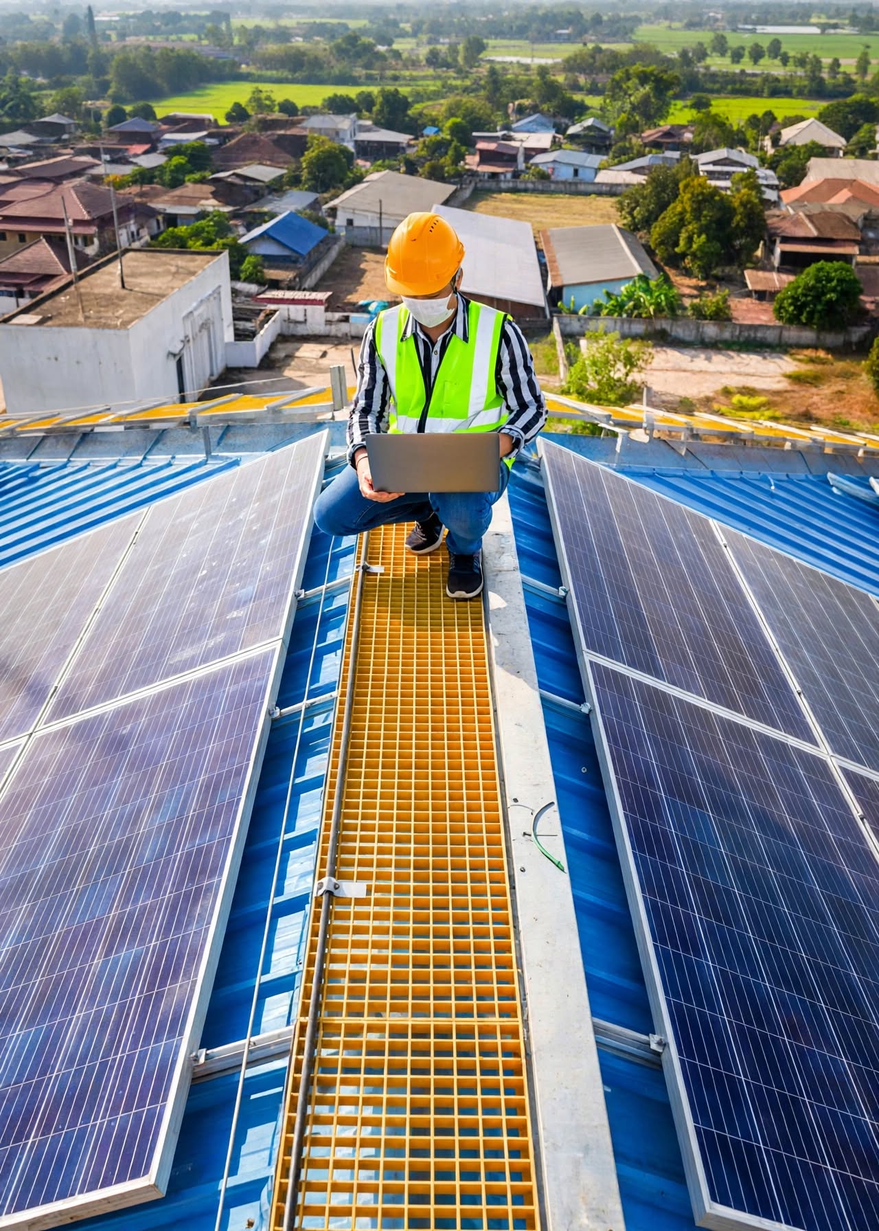 Solar technicians working at an installation